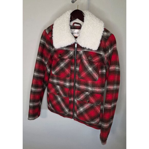 BNCI Red & Black Plaid Sherpa Collar Jacket Size Small Quilted Lining Wool Blend - Picture 10 of 16